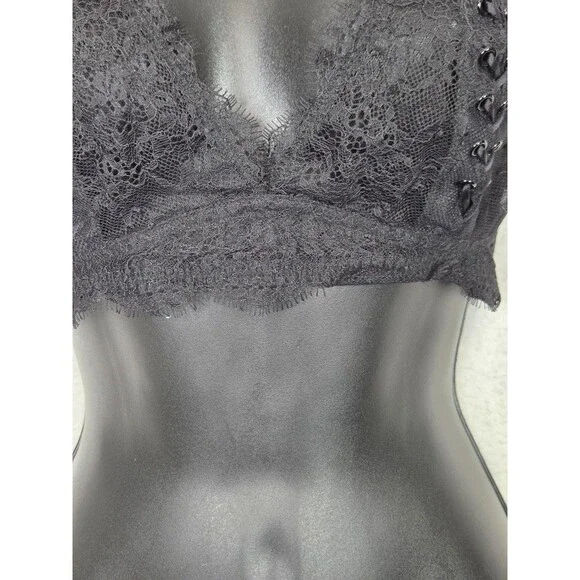 Victorias Secret Very Sexy Halter Keyhole Sheer Black XL Lace Up Goth Grunge Top - Picture 4 of 8